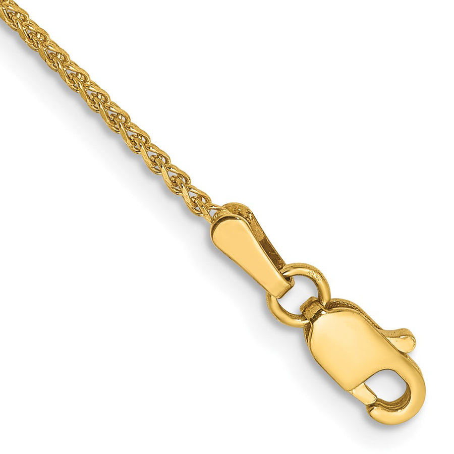 Tobillera 14K de Oro Amarillo 10 Pulgadas 1.25mm Spiga Cortada con Diamante y Cierre de Langosta