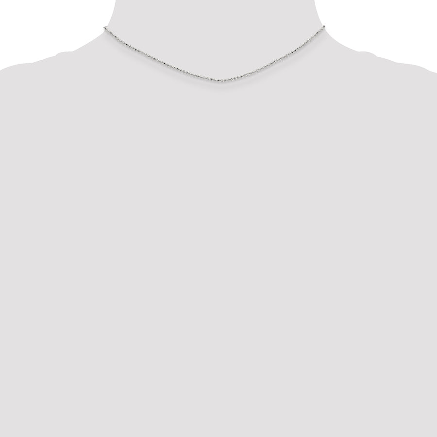 Cadena de Oro Blanco de 14K con Corte Diamante, Estilo Abalorio de 14 Pulgadas y Broche de Langosta