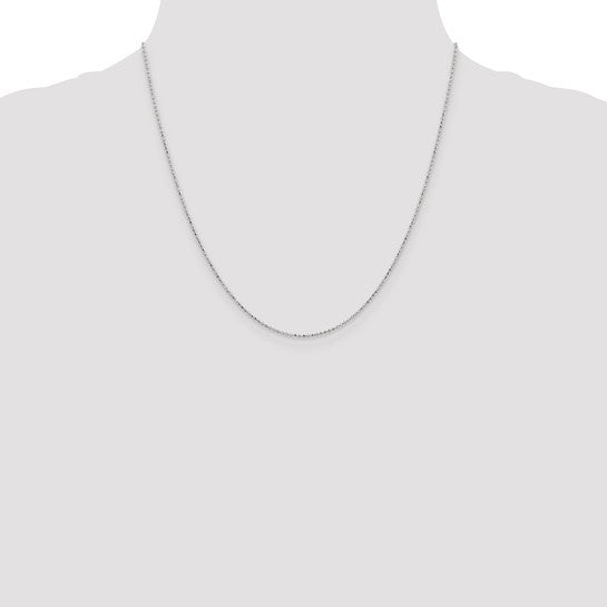 Cadena de Oro Blanco de 14K con Corte Diamante, Estilo Abalorio de 20 Pulgadas y Broche de Langosta