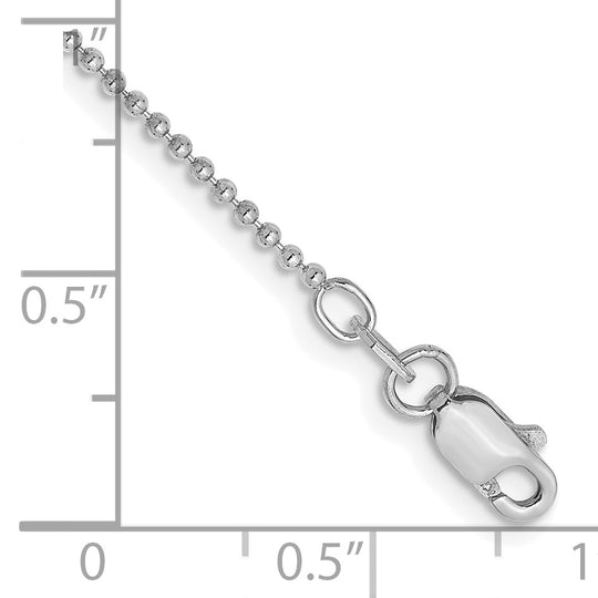 Tobillera de 14K de Oro Blanco de 10 Pulgadas con Cadena de Cuentas de 1.2 mm Cortada con Diamante y Cierre de Langosta