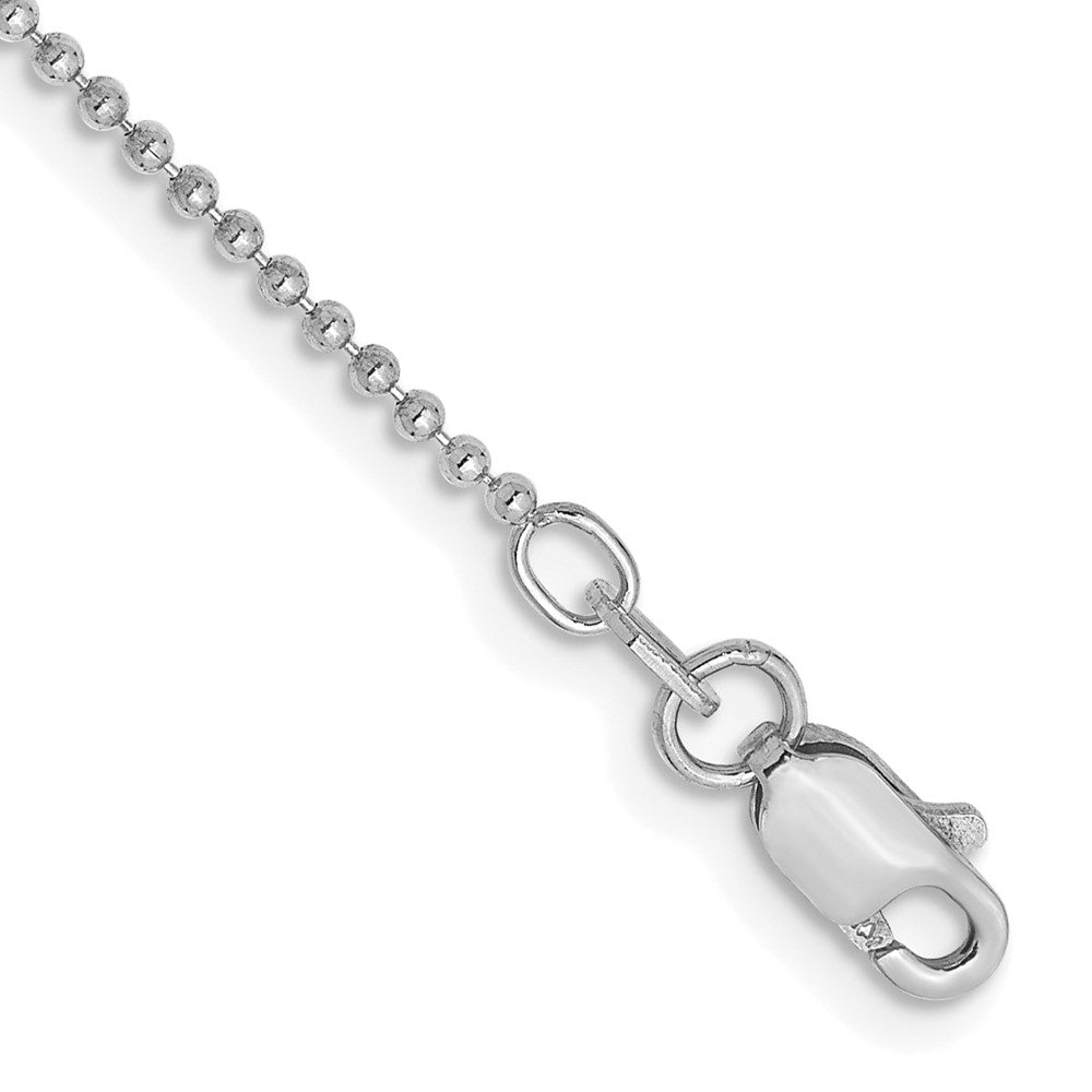 Tobillera de Oro Blanco de 14K y 9 pulgadas con Bolas de 1.2 mm y Broche de Langosta