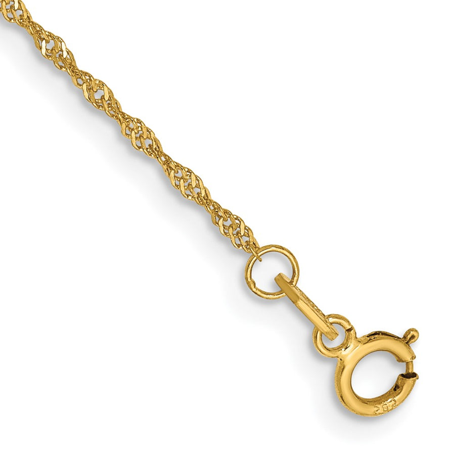 Tobillera de Oro Amarillo de 14K y 10 Pulgadas con Cadena Singapur de 1.1 mm y Broche de Anillo de Resorte
