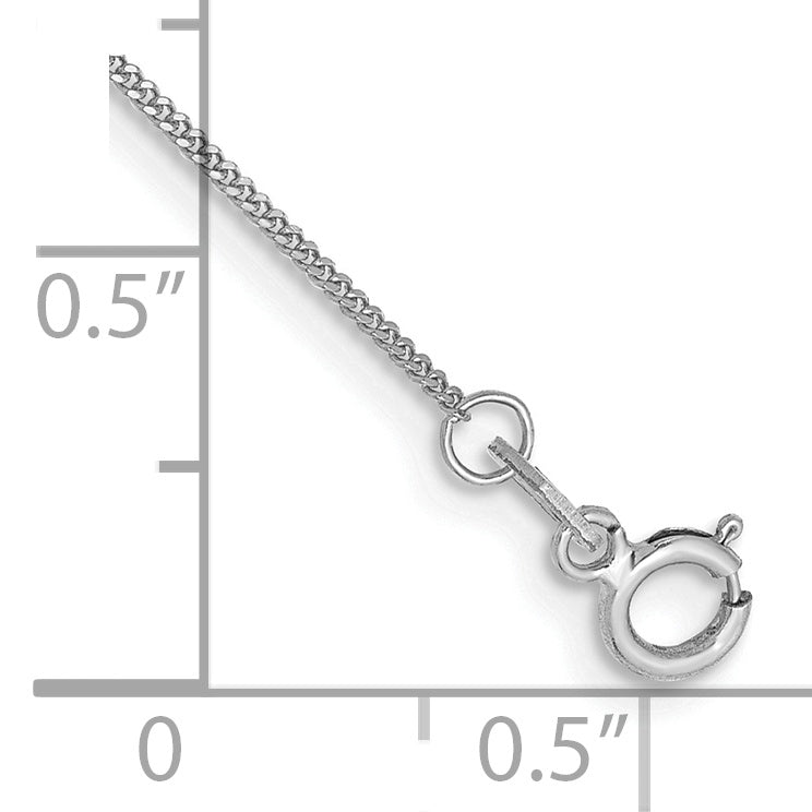 Tobillera de Oro Blanco de 14K de 10 Pulgadas y 0.9 mm con Cadena Curb y Cierre de Anillo de Resorte