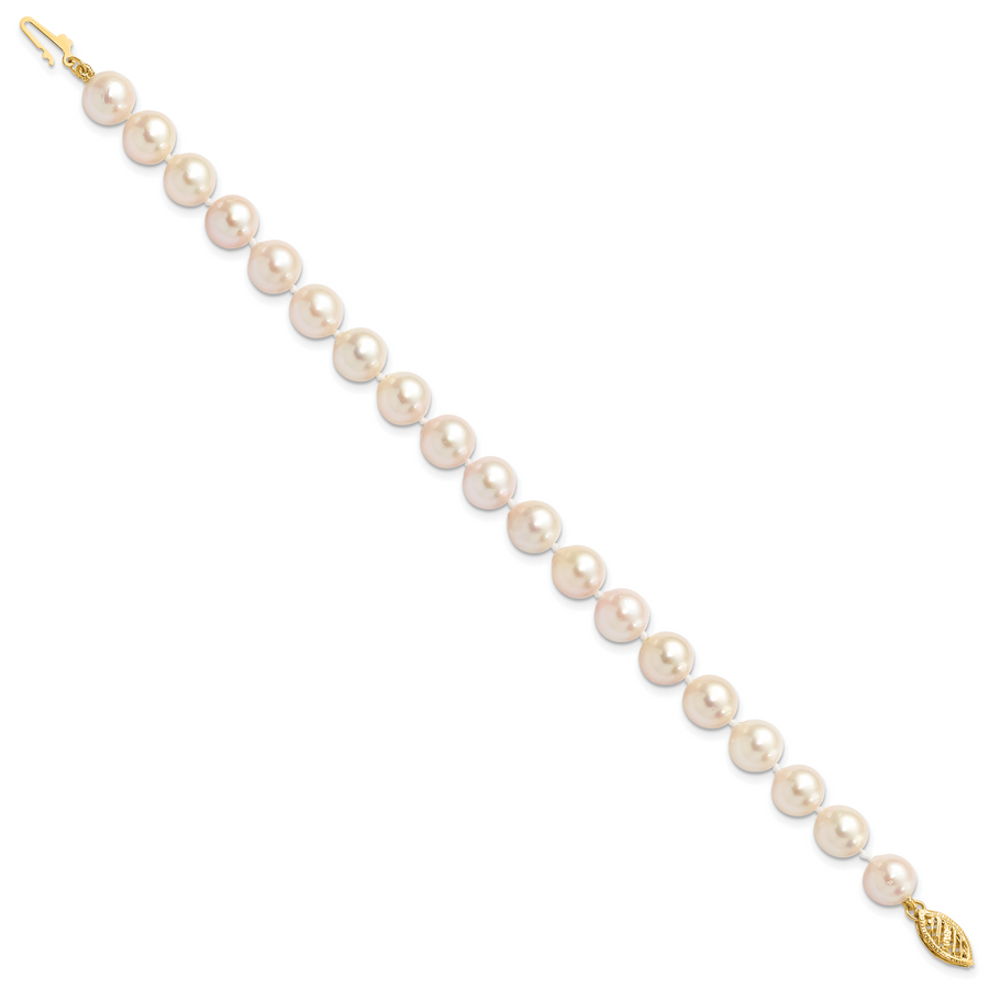 Pulsera de Perlas Cultivadas Akoya Redondas 7-8mm en Oro Amarillo 14K
