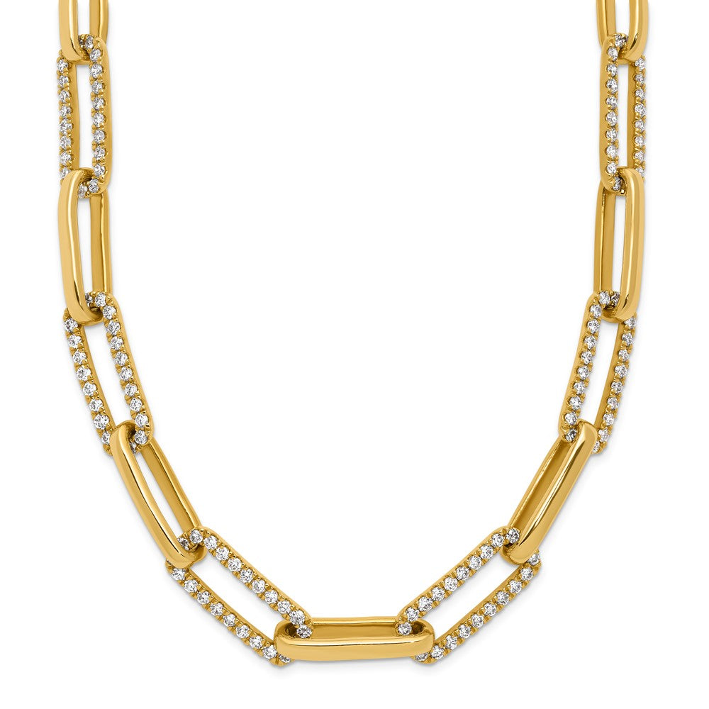 14k Yellow Gold Diamond Paperclip Link Necklace - 18 inches