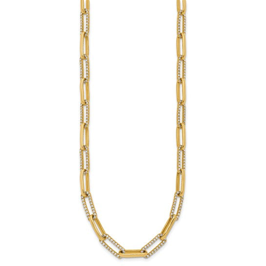 14k Yellow Gold Diamond Paperclip Link Necklace - 18 inches