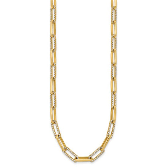 14k Yellow Gold Diamond Paperclip Link Necklace - 18 inches