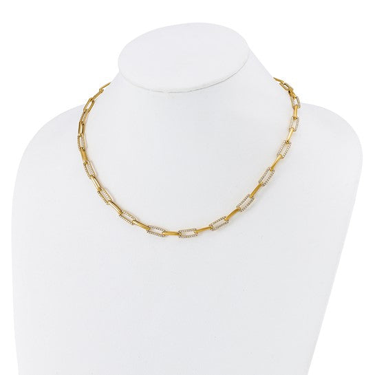 14k Yellow Gold Diamond Paperclip Link Necklace - 18 inches