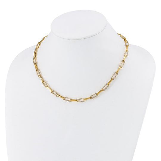 14k Yellow Gold Diamond Paperclip Link Necklace - 18 inches