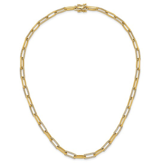 14k Yellow Gold Diamond Paperclip Link Necklace - 18 inches