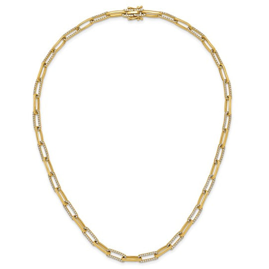 14k Yellow Gold Diamond Paperclip Link Necklace - 18 inches