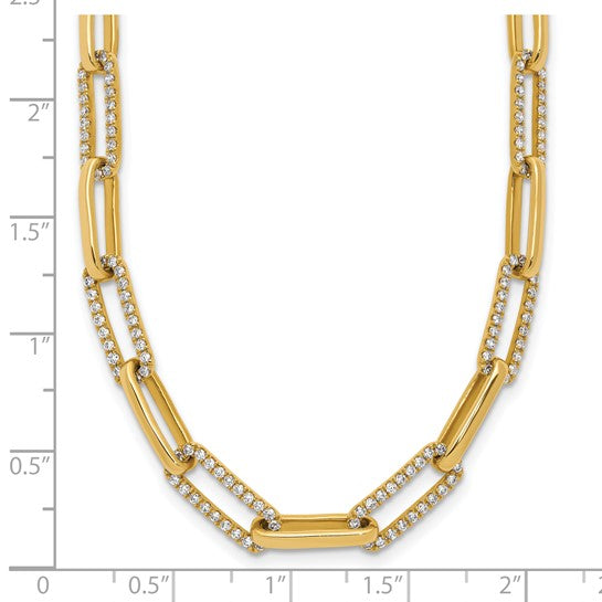 14k Yellow Gold Diamond Paperclip Link Necklace - 18 inches