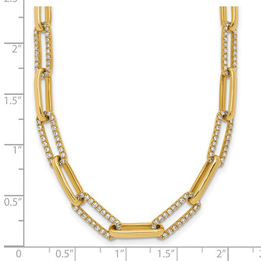14k Yellow Gold Diamond Paperclip Link Necklace - 18 inches