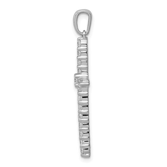 Collar con Dije de Cruz en Oro Blanco de 14k con Diamante Creado en Laboratorio de 1 quilate