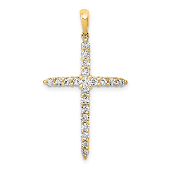 Collar con Dije de Cruz de Oro Amarillo de 14k y Diamantes Cultivados en Laboratorio de 1 Quilate (VS/SI+ G+) – 18 Pulgadas