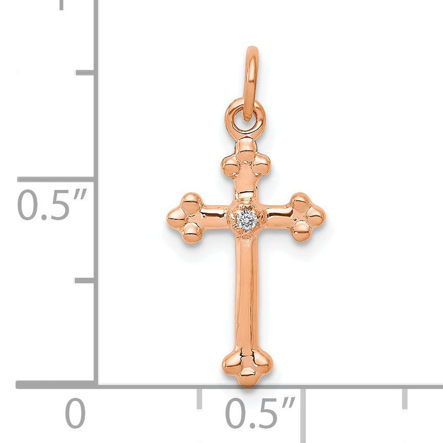 Colgante de Cruz de Diamante con Brotes en Oro Rosa 14K