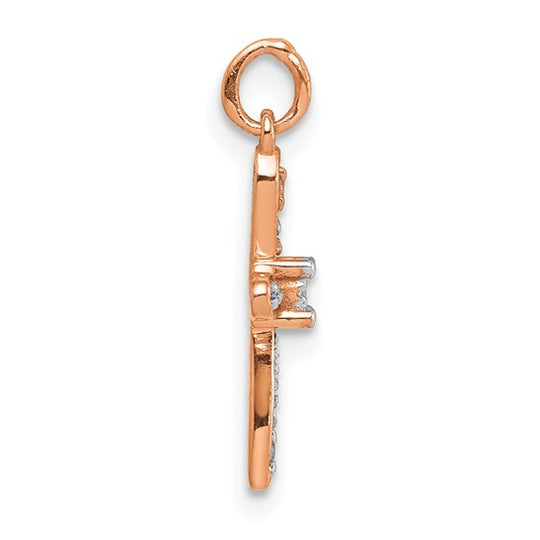 Dije de Cruz en Oro Rosa de 14k con Diamante de 0.03 qt