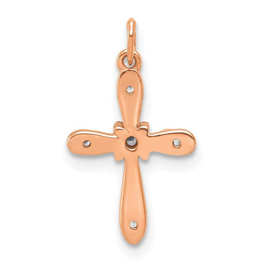 Dije de Cruz en Oro Rosa de 14k con Diamante de 0.03 qt