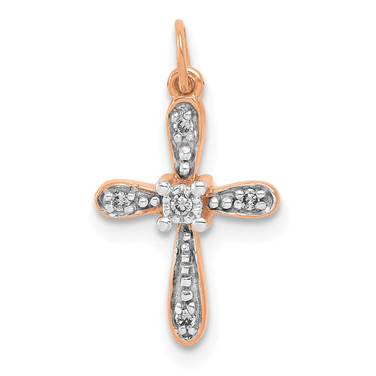 Dije de Cruz en Oro Rosa de 14k con Diamante de 0.03 qt