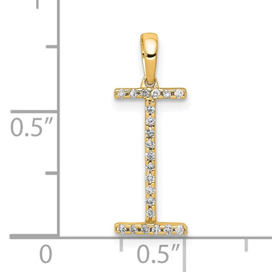 14K Yellow Gold "I" Initial Pendant with Diamond 