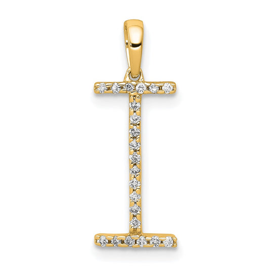 14K Yellow Gold "I" Initial Pendant with Diamond 