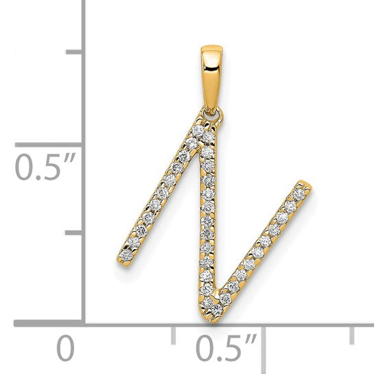 Dije con Letra "N" Inicial en Oro Amarillo de 14K con Diamantes