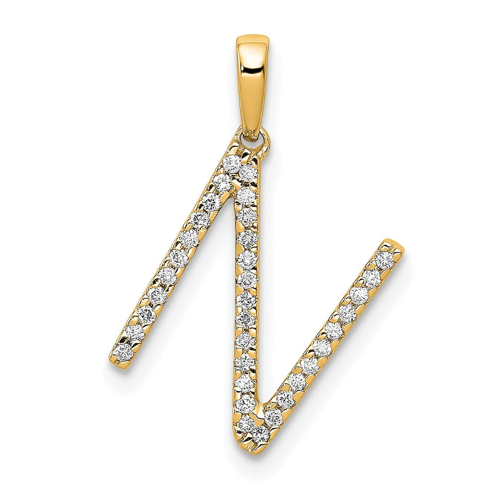 Dije con Letra "N" Inicial en Oro Amarillo de 14K con Diamantes