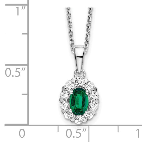 Halo Necklace with Lab Created Emerald and Lab Created Diamond in 14K White Gold