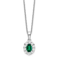 Halo Necklace with Lab Created Emerald and Lab Created Diamond in 14K White Gold