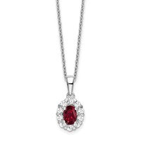 Halo Necklace with Lab Created Ruby and Lab Created Diamond in 14K White Gold