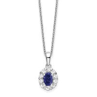 14K White Gold Halo Necklace with Blue Sapphire and Lab Grown Diamonds