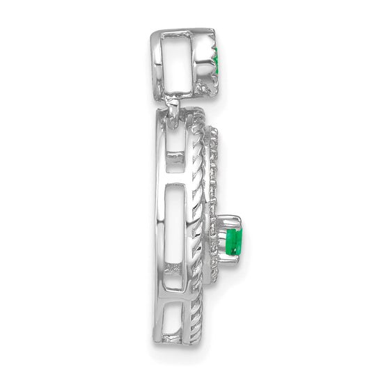 Circle Pendant with Emerald and Diamonds in 14k White Gold