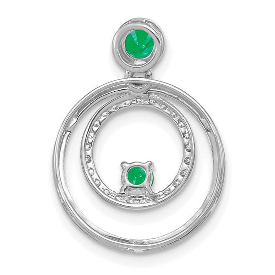 Circle Pendant with Emerald and Diamonds in 14k White Gold