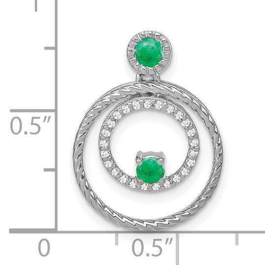 Circle Pendant with Emerald and Diamonds in 14k White Gold