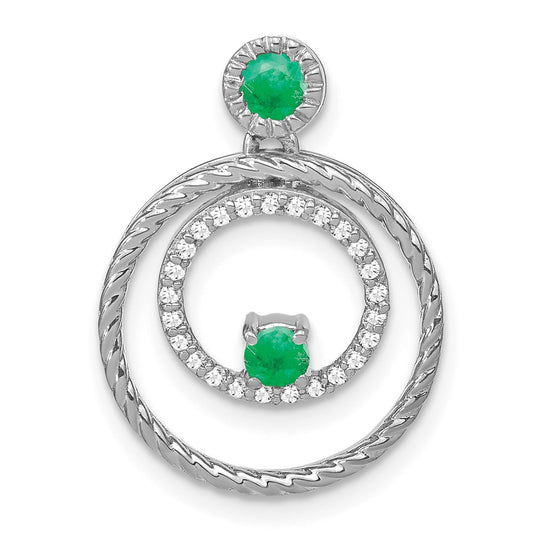 Circle Pendant with Emerald and Diamonds in 14k White Gold