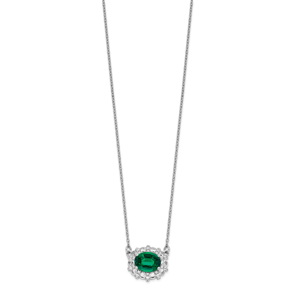 14K White Gold Necklace with Emerald and Lab Grown Diamonds