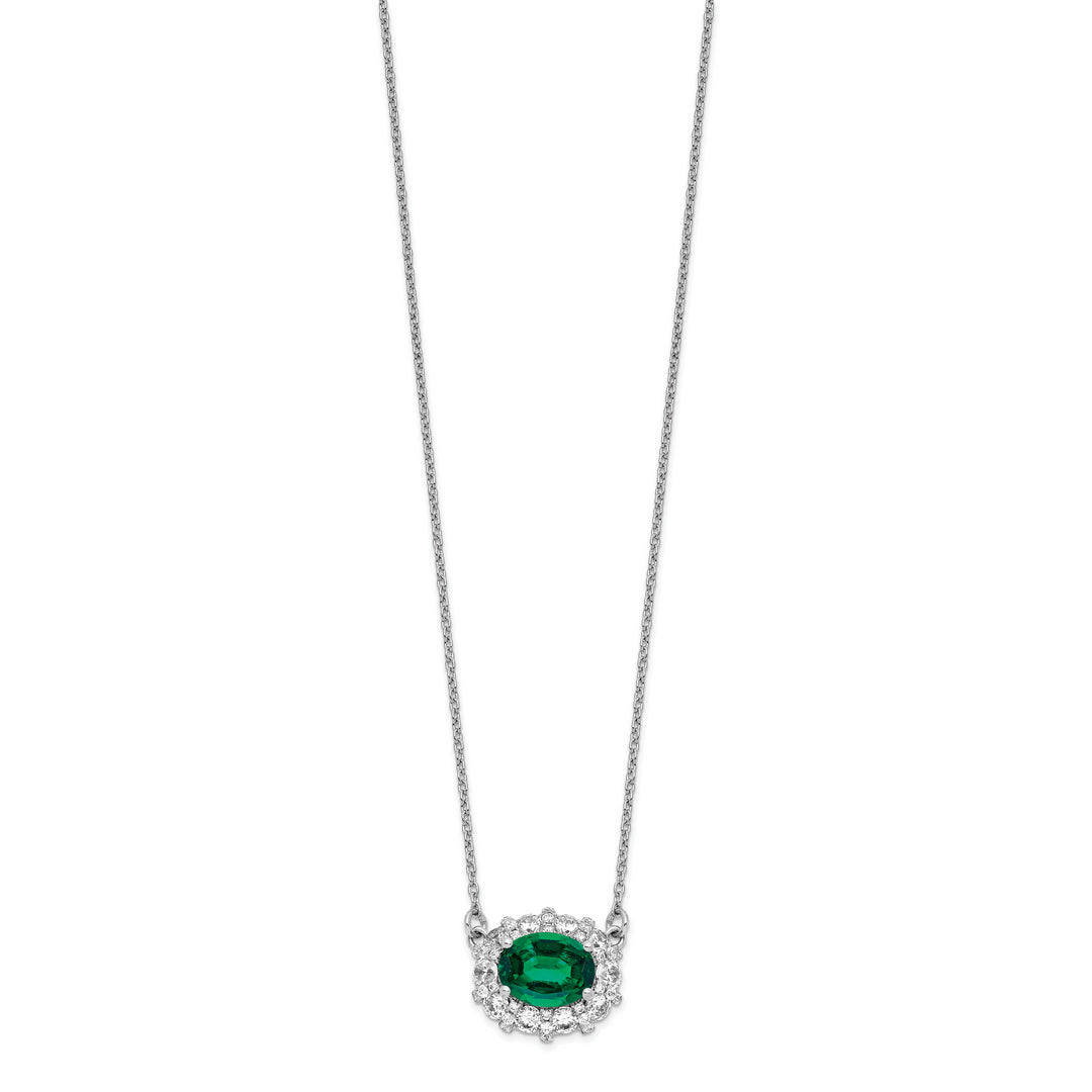 14K White Gold Necklace with Emerald and Lab Grown Diamonds