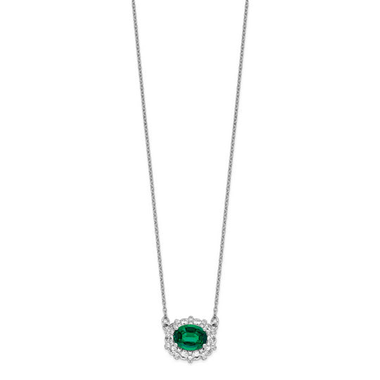14K White Gold Necklace with Emerald and Lab Grown Diamonds