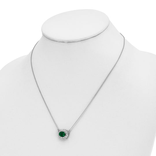 14K White Gold Necklace with Emerald and Lab Grown Diamonds