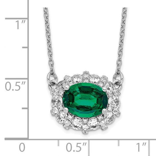 14K White Gold Necklace with Emerald and Lab Grown Diamonds