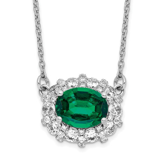 14K White Gold Necklace with Emerald and Lab Grown Diamonds