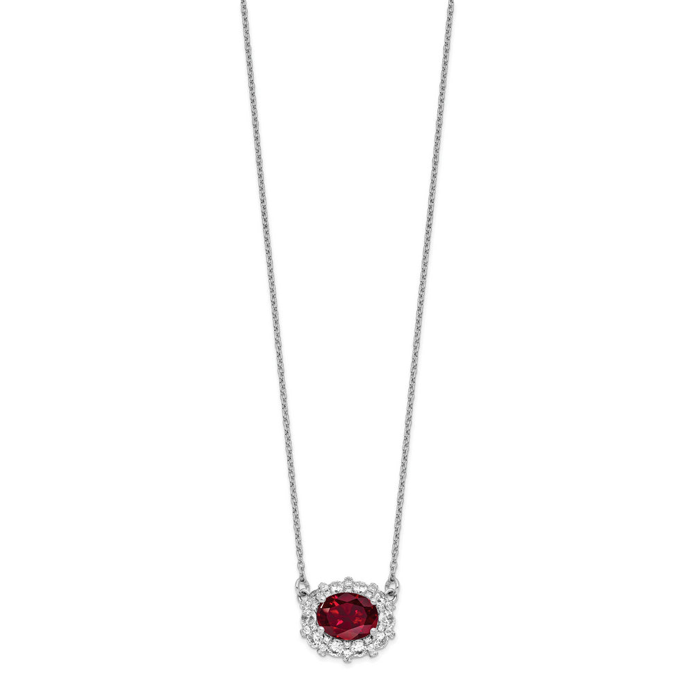 14K White Gold Necklace with Lab Created Ruby and Lab Grown Diamonds
