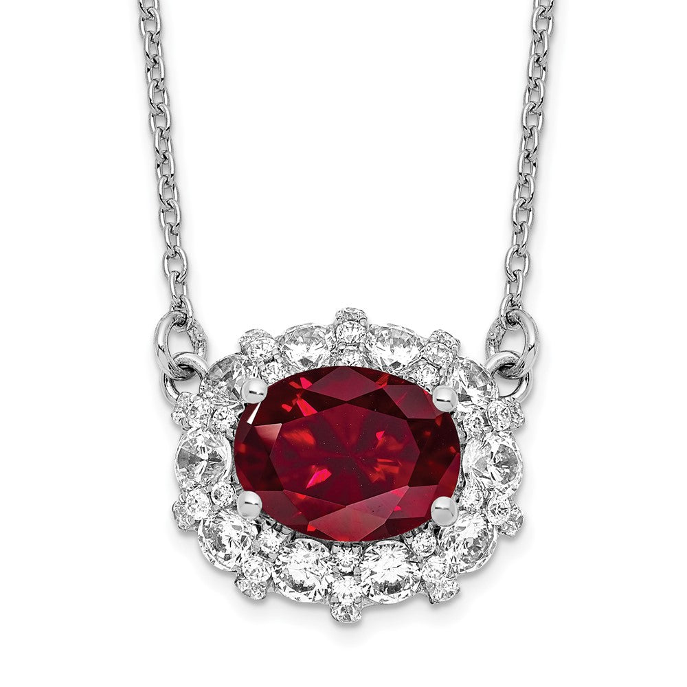 14K White Gold Necklace with Lab Created Ruby and Lab Grown Diamonds