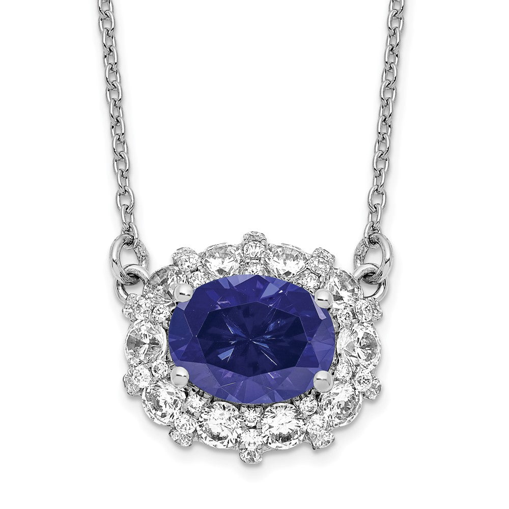 14K White Gold Necklace with Lab Created Sapphire and Lab Grown Diamonds