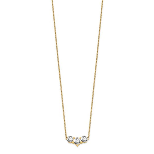 1 1/2 Carat Lab Created Diamond Three Stone Necklace in 14k Yellow Gold