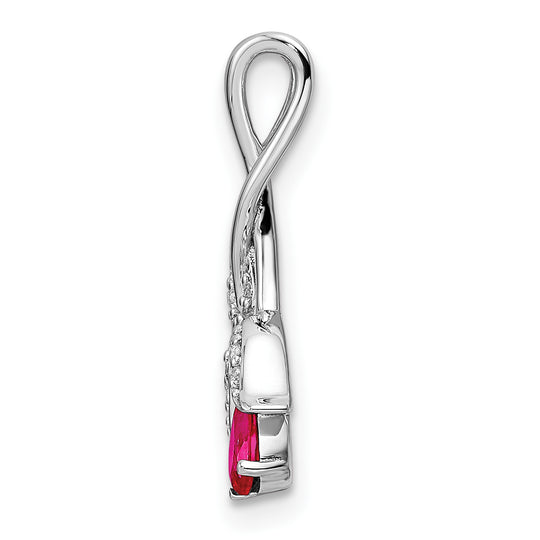 Floral Ruby and Diamond Slider Pendant in 14k White Gold