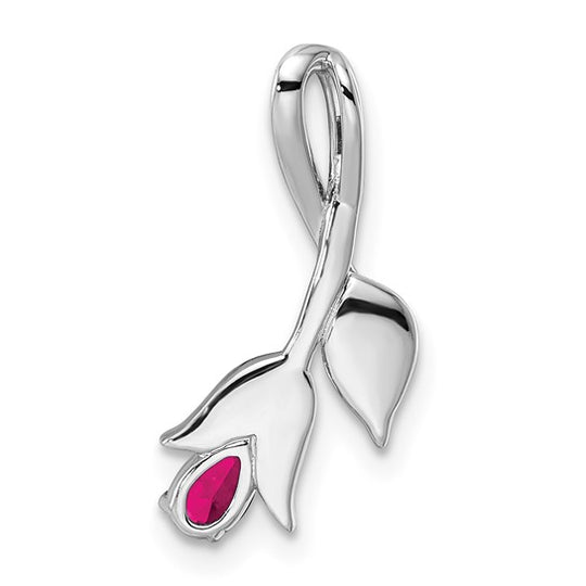 Floral Ruby and Diamond Slider Pendant in 14k White Gold