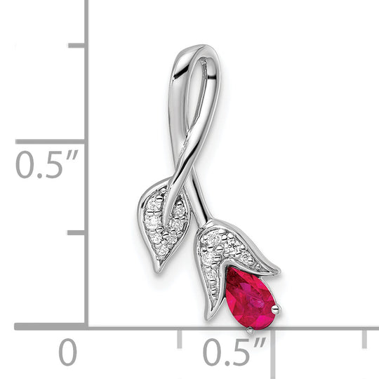 Floral Ruby and Diamond Slider Pendant in 14k White Gold