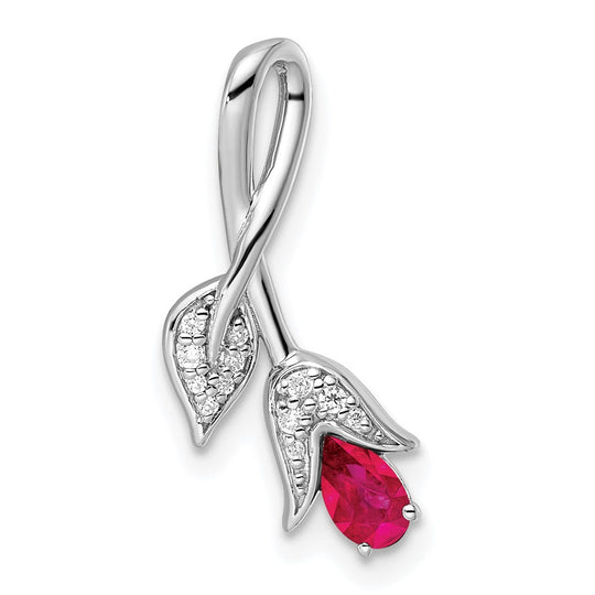 Floral Ruby and Diamond Slider Pendant in 14k White Gold