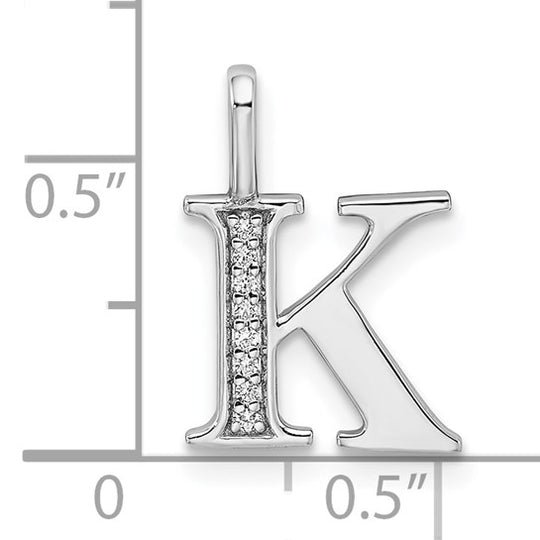 Initial Letter K Pendant with Diamonds in 14K White Gold
